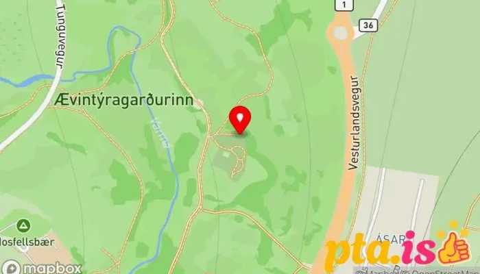 kort yfir Ævintýragarðurinn í Ullarnesbrekkum Almenningsgarður í Mosfellsbær