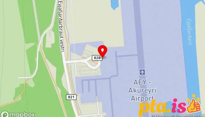 kort yfir Akureyrarflugvöllur (AEY) Alþjóðaflugvöllur í Akureyri