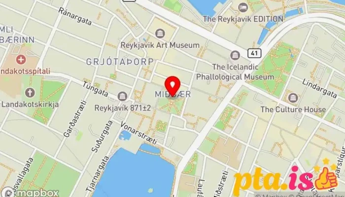 kort yfir Austurvöllur Almenningsgarður í Reykjavík