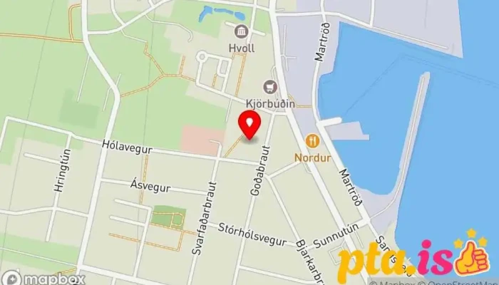 kort yfir Bókasafn Dalvíkurbyggðar Almenningsbókasafn í Dalvík