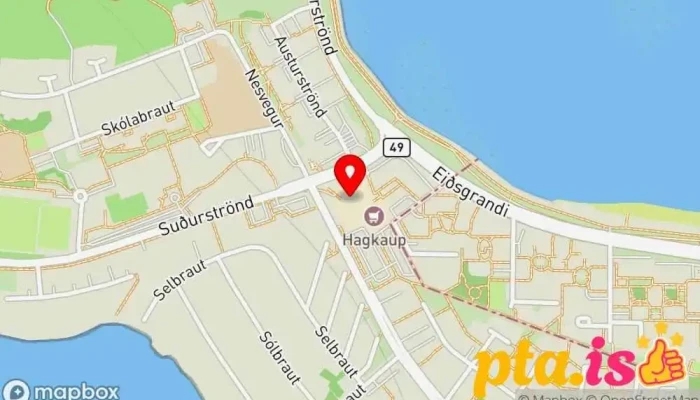 kort yfir Bókasafn Seltjarnarness/Gallerí Grótta Almenningsbókasafn, Listasafn í Reykjavík