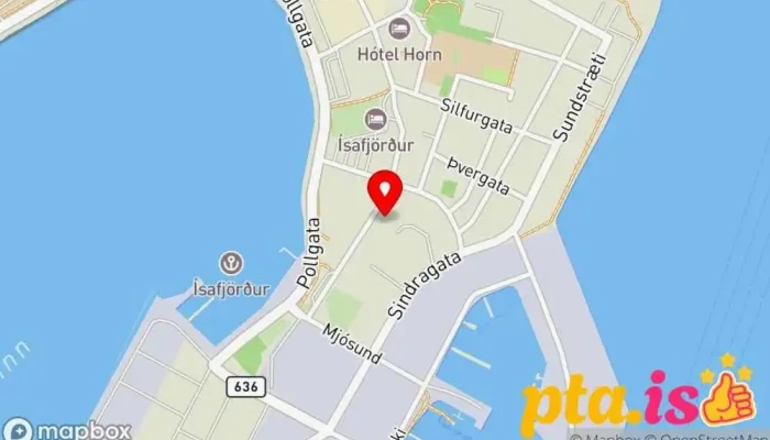 kort yfir Falda - Hannyrða- og skartgripaverslun Saumavöruverslun, Skartgripaverslun, Prjónaverslun í Ísafjörður