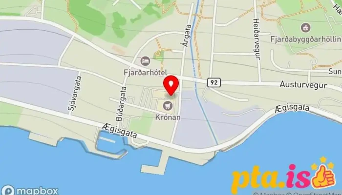 kort yfir Fjarðabásar Flóamarkaður í Reyðarfjörður