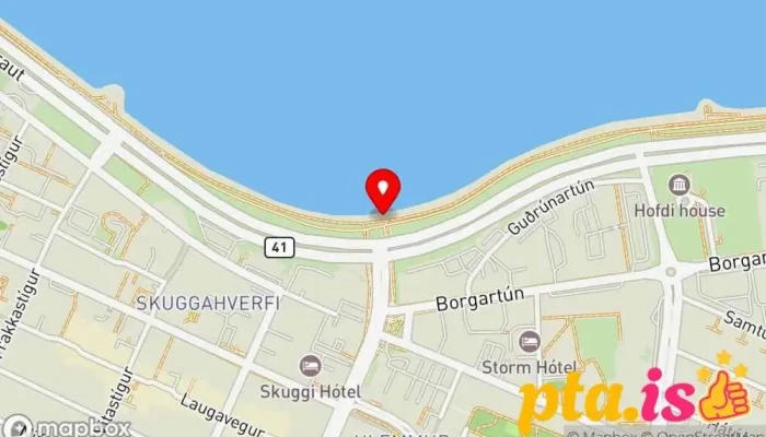 kort yfir Fjöruverk Skúlptúr í Reykjavík