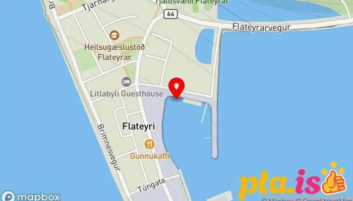 kort yfir Flateyri Harbor Smábátahöfn í Flateyri