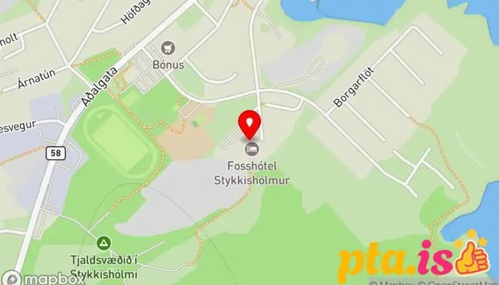 kort yfir Fosshótel Stykkishólmur Hótel, Krá, Tónleika- eða veislusalur, Veitingastaður í Stykkishólmur