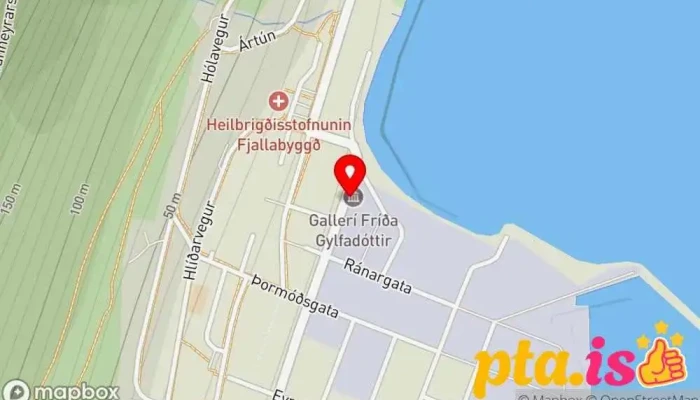 kort yfir Frida súkkulaðikaffihús Kaffihús í Siglufjörður