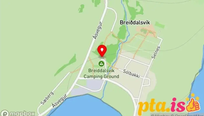 kort yfir Frisbígolfvöllurinn Breiðdalsvík Folfvöllur í Breiðdalsvík