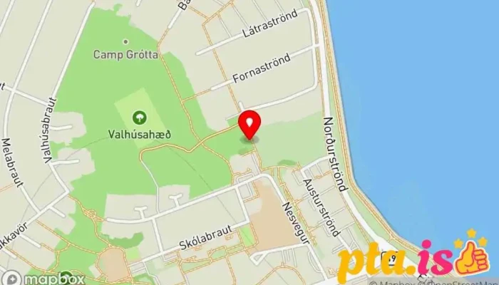 kort yfir Frisbígólfvöllurinn Seltjarnarnesi Folfvöllur í Seltjarnarnes