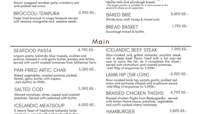 Froken Selfoss   Icelandic Food Drinks Matsedill - Selfoss