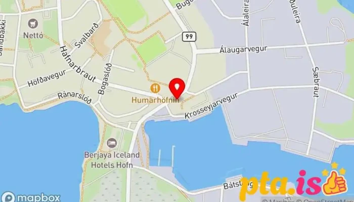 kort yfir Gamlabúð - Gestastofa Vatnajökulsþjóðgarðs Upplýsingamiðstöð ferðamanna í Höfn í Hornafirði