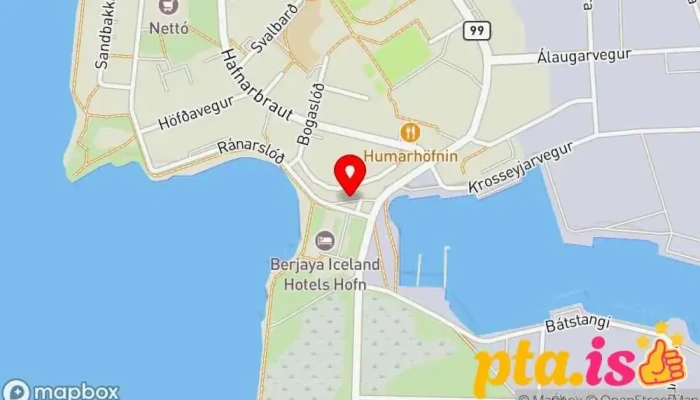 kort yfir Hafnarbúðin Matstofa, Fjölskylduveitingastaður, Veitingastaður í Höfn í Hornafirði