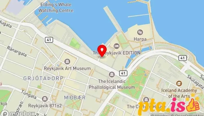 kort yfir Hafnartorg Gallery Veitingastaður, Bar og grill, Franskur veitingastaður, Hamborgarastaður, Havaískur veitingastaður, Ítalskur veitingastaður, Japanskur veitingastaður, Pizzustaður, Taco-veitingastaður, Vínbar í Reykjavík