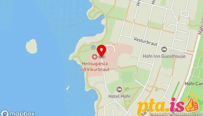 kort yfir Heilbrigðisstofnun Suðurlands Læknastöð í Höfn í Hornafirði