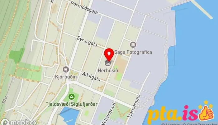 kort yfir Herhúsið Listamiðstöð í Siglufjörður