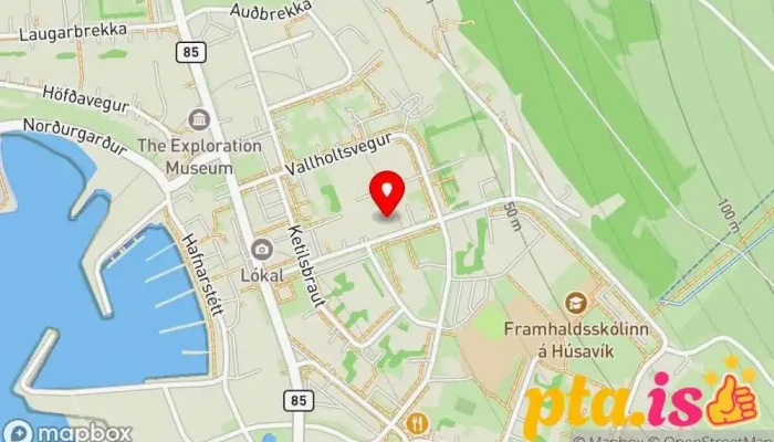 kort yfir Hérna Kaffihús í Húsavík