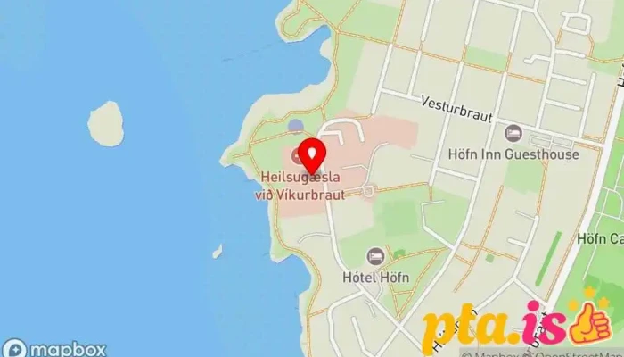 kort yfir Hjúkrunarheimilið Skjólgarður Hjúkrunarheimili í Höfn í Hornafirði