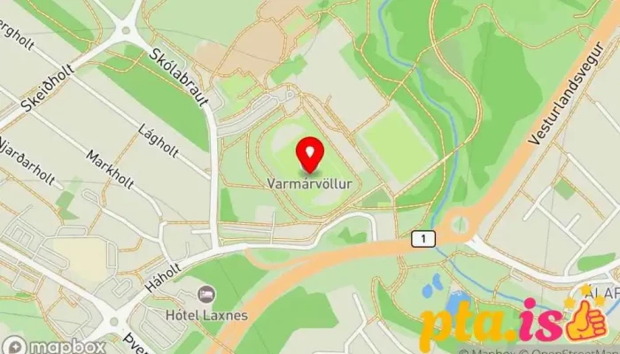 kort yfir Hlaupabraut Leikvangur í Mosfellsbær