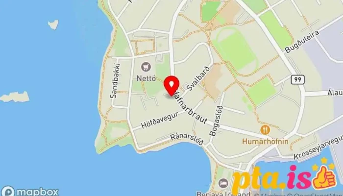 kort yfir Höfn Guesthouse Gistiheimili í Höfn í Hornafirði