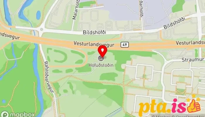kort yfir Hönnunar og listamiðstöð Verslunarmiðstöð í Reykjavík
