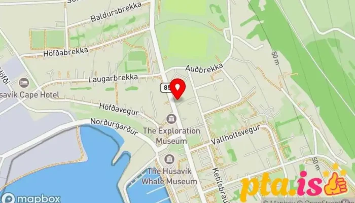 kort yfir Húsavík öl Krá með eigin bjórframleiðslu í Húsavík