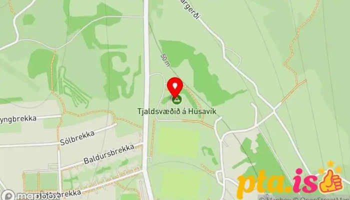 kort yfir Húsavík tjaldsvæði Tjaldstæði í Húsavík