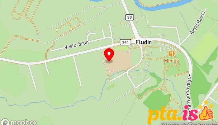 kort yfir Íþróttahúsið á Flúðum Líkamsræktarstöð í Flúðir