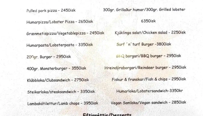 Kaffi Hornid Matsedill - Höfn Í Hornafirði