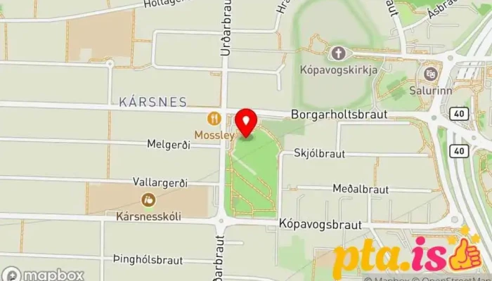 kort yfir Kópavogslaug Almenningssundlaug, Sundlaug í Kópavogur