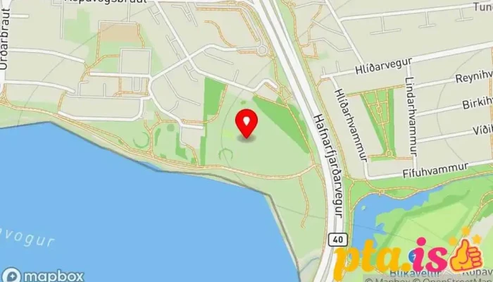 kort yfir Kópavogstún Almenningsgarður í Kópavogur