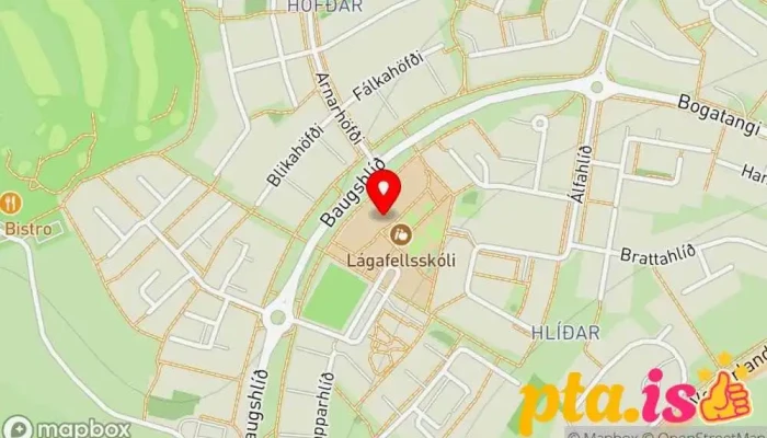 kort yfir Lágafellsskóli Skóli í Mosfellsbær