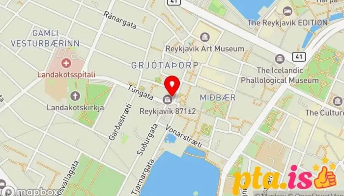 kort yfir Landnámssýningin Byggðasafn, Sögulegt kennileiti, Sögusafn í Reykjavík