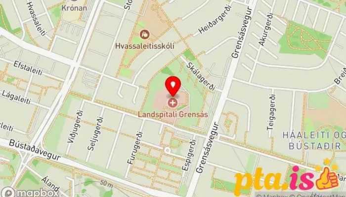 kort yfir Landspítali Grensás Sjúkrahús, Háskólasjúkrahús í Reykjavík