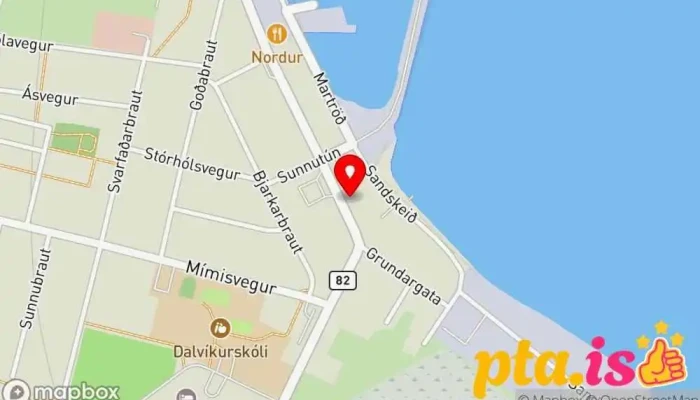 kort yfir Leikfélag Dalvíkur Leikhús í Dalvík