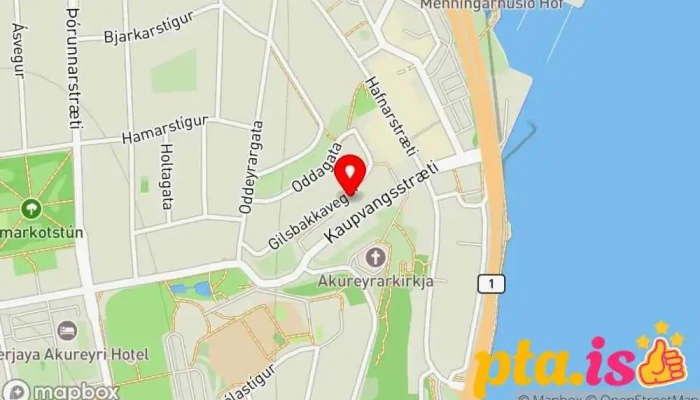 kort yfir Listasafnið á Akureyri Listasafn, Ferðamannastaður í Akureyri
