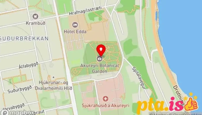 kort yfir Lystigarður Akureyrar Grasagarður í Akureyri