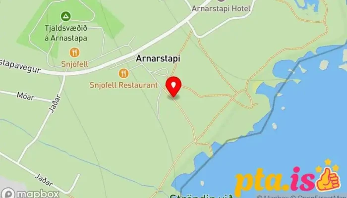 kort yfir Minnisvarði um Bárð Snæfellsás Minnisvarði, Ferðamannastaður í Arnarstapi