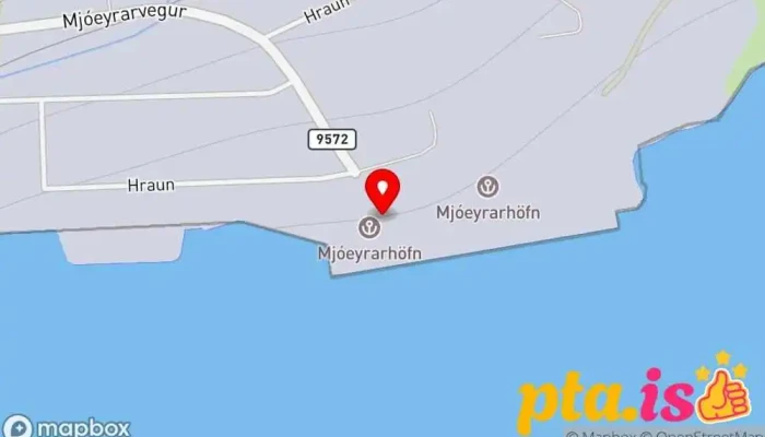 kort yfir Mjóeyrarhöfn  í Reyðarfjörður