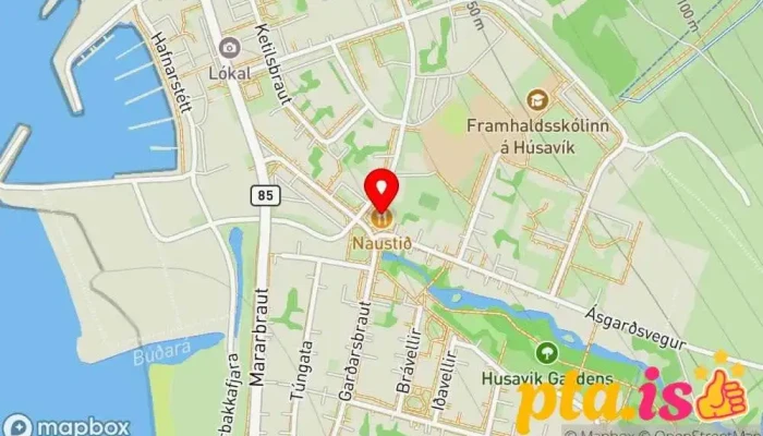 kort yfir Naustið Sjávarréttastaður í Húsavík