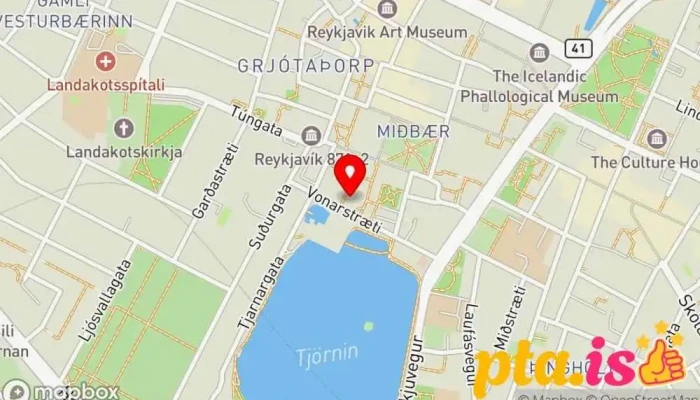 kort yfir Oddfellowhúsið í Reykjavík (I.O.O.F) Samtök sem ekki eru rekin í hagnaðarskyni í Reykjavík
