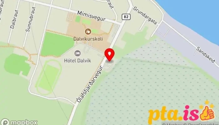 kort yfir Olís Dalvík Bensínstöð, Kaffihús, Nýlenduvöruverslun, Veitingastaður í Dalvík