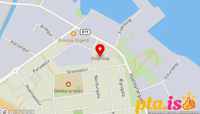 kort yfir Póstbox Akureyri við Hagkaup Pósthús í Akureyri