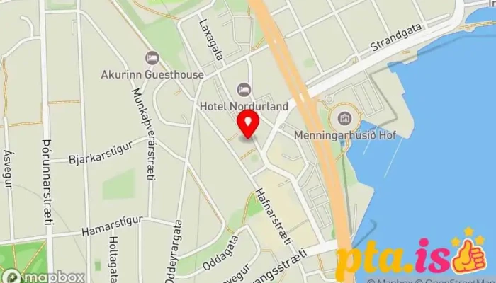 kort yfir Póstbox Akureyri við Landsbankann Pósthús í Akureyri