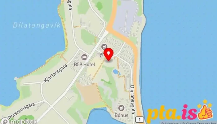 kort yfir Póstbox Borgarnesi við pósthúsið Pósthús í Borgarnes