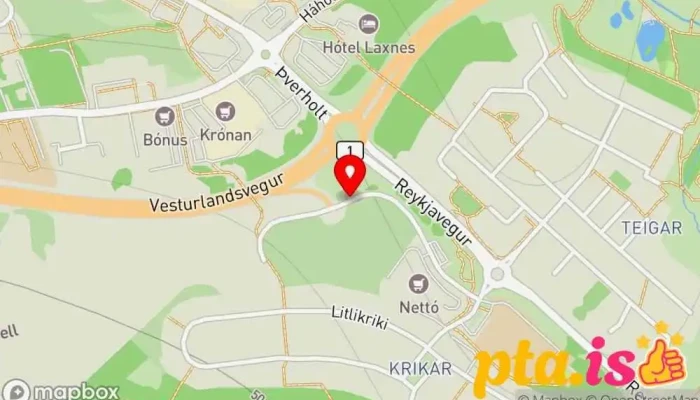 kort yfir Póstbox Mosfellsbær Pósthús í Mosfellsbær