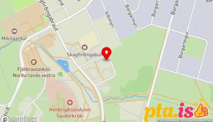 kort yfir Póstbox Sauðárkróki við pósthúsið Pósthús í Sauðárkrókur