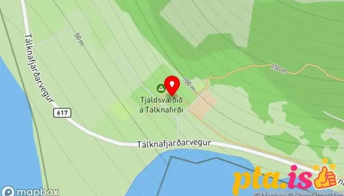 kort yfir Póstbox Tálknafirði við íþróttamiðstöðina Pósthús í Tálknafjörður
