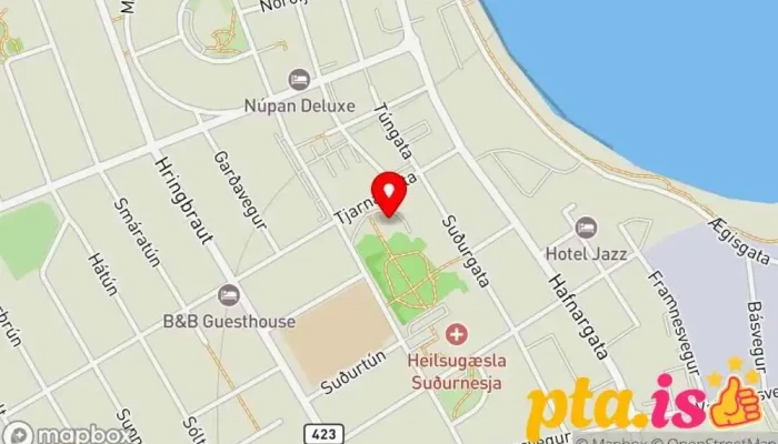 kort yfir Pulsuvagninn Pylsustaður í Keflavík