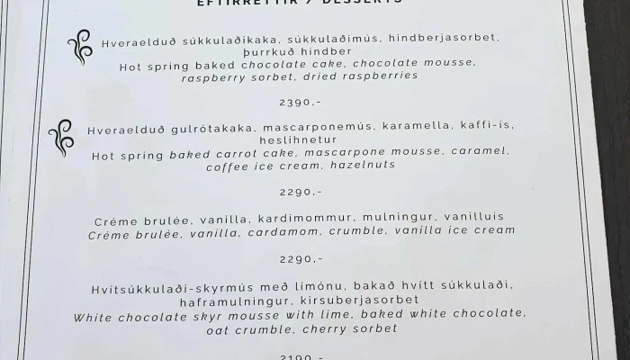 Restaurant Varma -  Matsedill - Hveragerði