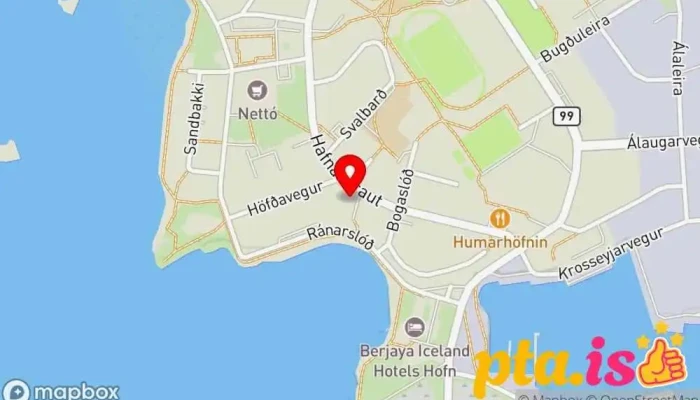kort yfir Sindrabær Skóli í Höfn í Hornafirði
